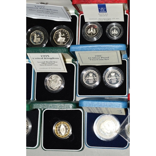 346 - A COLLECTION OF UK SILVER PROOF COINS IN BOXES OF ISSUE, with certificates of authenticity from the ... 