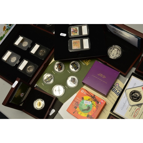 363 - A QUANTITY OF SILVER PROOF BOXED ROYAL MINT AND OTHER SILVER COINS, to include I.O.M. silver proof 5... 