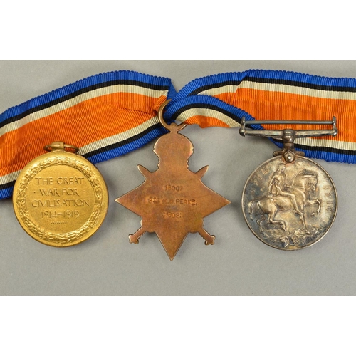 369 - A WWI 1914-15 STAR TRIO OF MEDALS, correctly named to Pte 16007 H.W. Peake, Coldstream Guards, no ri... 