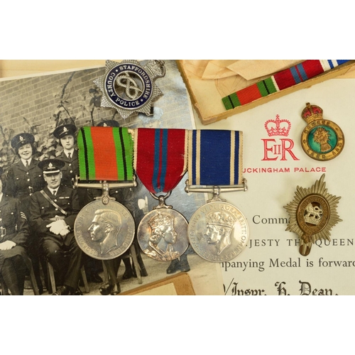 382 - AN ORIGINAL BOXED GROUP OF THREE MEDALS, awarded to Detective Inspector Horace Dean, Staffordshire C... 