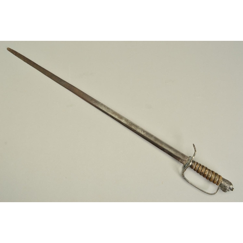 398 - A LATE BELIEVED 18TH CENTURY SWORD, with pitted etched blade 70cm length, slight damage to tip, howe... 