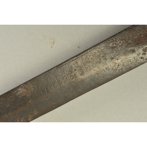 398 - A LATE BELIEVED 18TH CENTURY SWORD, with pitted etched blade 70cm length, slight damage to tip, howe... 