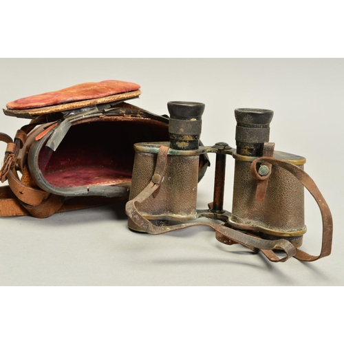 402 - A PAIR OF WWI ERA ROSS OF LONDON STEREO PRISM MILITARY BINOCULARS, in brown leather case, crow foot ... 