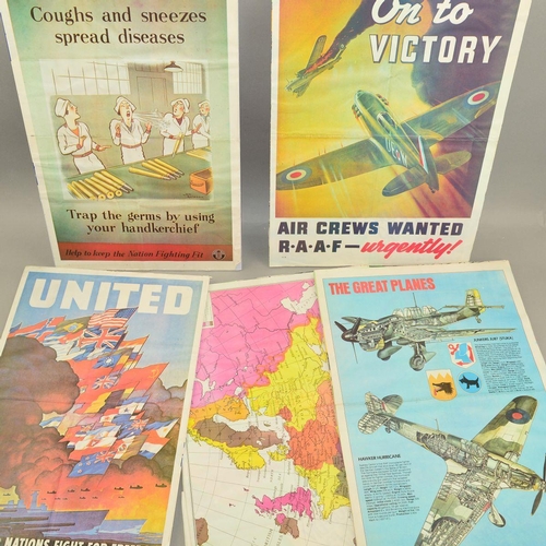 415 - AN ACCULUMATION OF WWII THEMED POSTERS, 11 in total, these are approximately 57cm x 37 in size and a... 