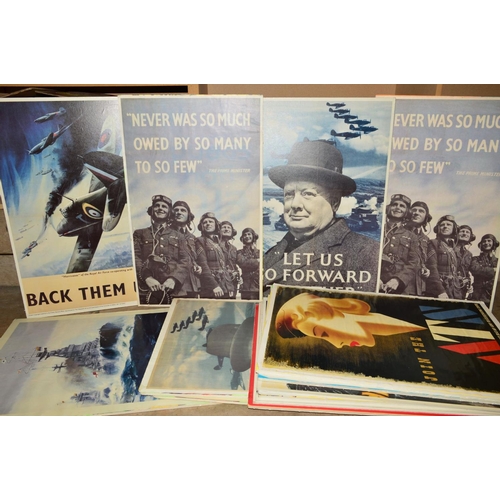 416 - AN ACCUMULATION OF WWII THEMED POSTERS, mounted/stuck to polystyrene sheets, 13 in number, approxima... 