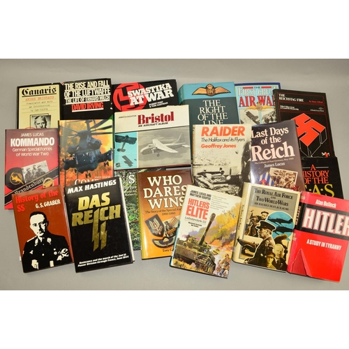 417 - A BOX CONTAINING NINETEEN HARD BOUND BOOKS, all Military themed, covering subjects as German SS, Hit... 