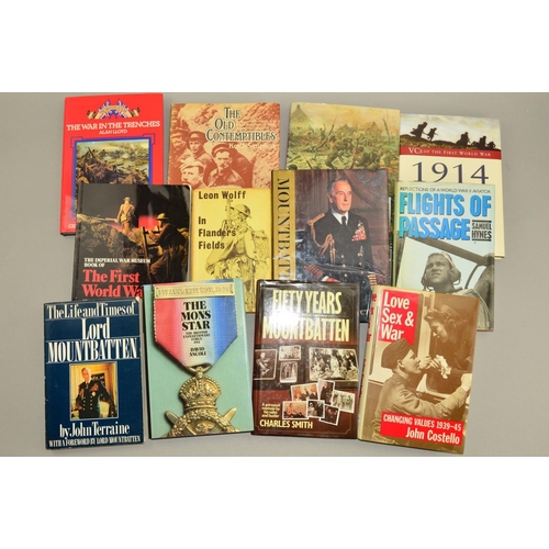 418 - A BOX CONTAINING TWELVE BOOKS, all with a Military interest, to include WWI, Mons Star, VC of WWI, M... 