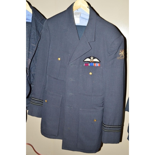 429 - FIVE ITEMS OF R.A.F. UNIFORM JACKETS, some with trousers and shirts, WWII era Dress jacket/trousers/... 