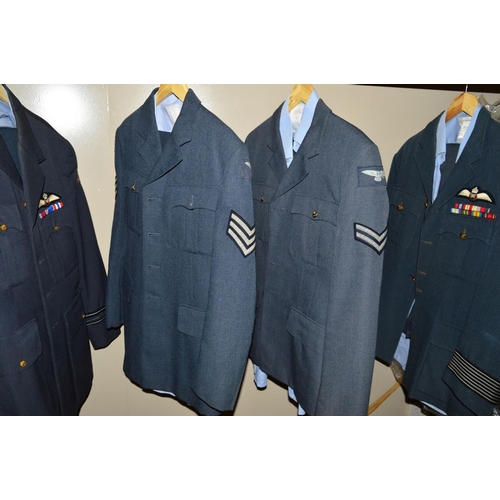 429 - FIVE ITEMS OF R.A.F. UNIFORM JACKETS, some with trousers and shirts, WWII era Dress jacket/trousers/... 