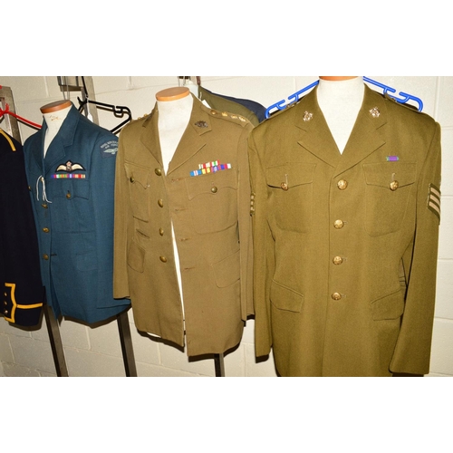 435 - SIX ITEMS OF WWII ERA AND LATER UNIFORM ITEMS, to include Royal Marines Band Dress jacket and trouse... 