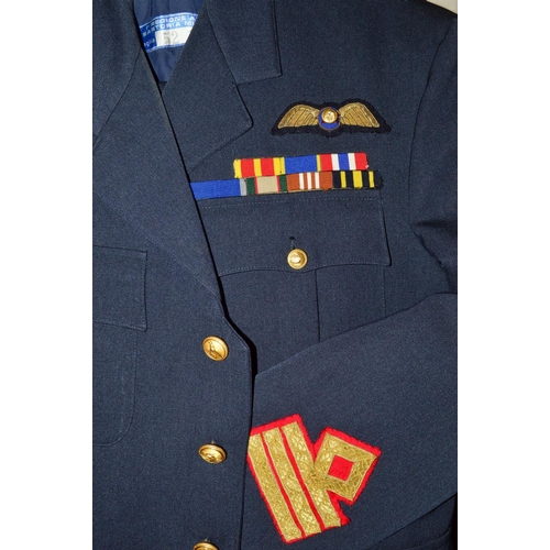 435 - SIX ITEMS OF WWII ERA AND LATER UNIFORM ITEMS, to include Royal Marines Band Dress jacket and trouse... 