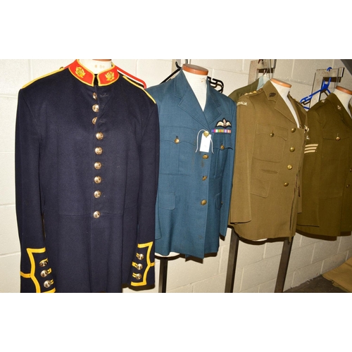 435 - SIX ITEMS OF WWII ERA AND LATER UNIFORM ITEMS, to include Royal Marines Band Dress jacket and trouse... 