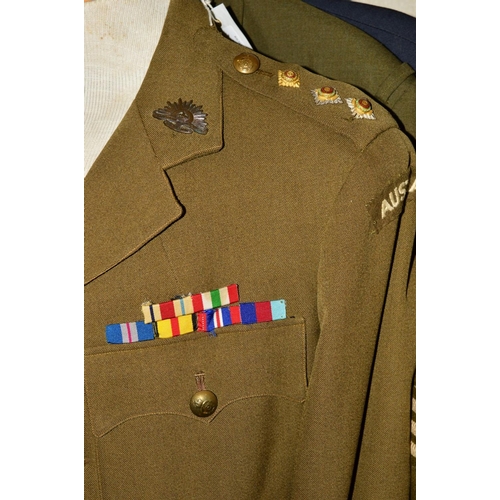 435 - SIX ITEMS OF WWII ERA AND LATER UNIFORM ITEMS, to include Royal Marines Band Dress jacket and trouse... 