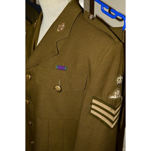 435 - SIX ITEMS OF WWII ERA AND LATER UNIFORM ITEMS, to include Royal Marines Band Dress jacket and trouse... 