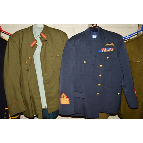 435 - SIX ITEMS OF WWII ERA AND LATER UNIFORM ITEMS, to include Royal Marines Band Dress jacket and trouse... 