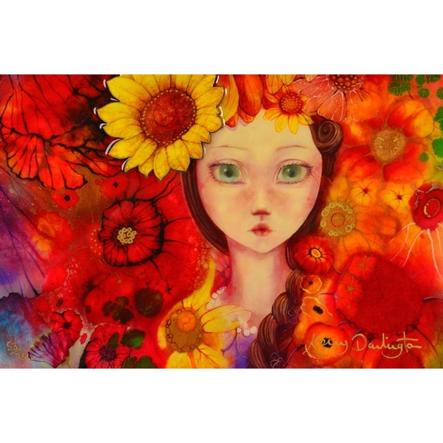 554 - KERRY DARLINGTON (BRITISH CONTEMPORARY) 'SUNFLOWER' a limited edition resin print 53/75, signed lowe... 