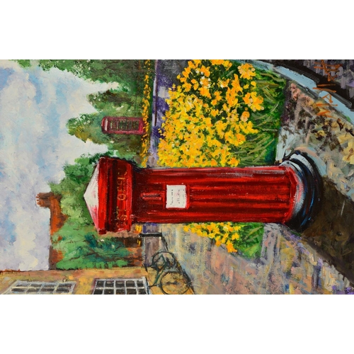 576 - TIMMY MALLETT (BRITISH CONTEMPORARY) 'VICTORIA'S POST BOX' a brightly coloured street composition, s... 