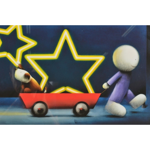 577 - DOUG HYDE (BRITISH CONTEMPORARY) 'STAR SIGN' a figure pulling a dog in a cart, signed and titled to ... 