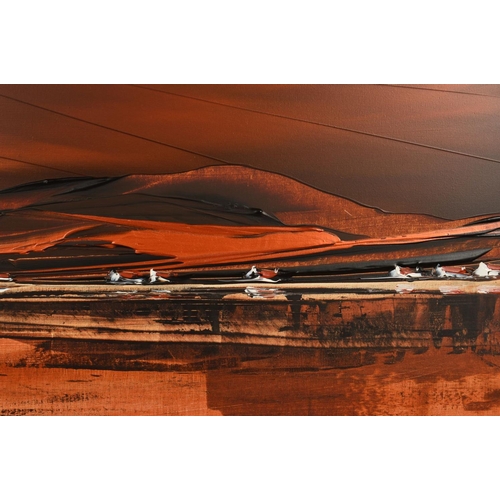 578 - DUNCAN MACGREGOR DMAC (BRITISH 1961) 'COPPER SUNSET' a copper Hued Landscape, signed DMAC lower left... 