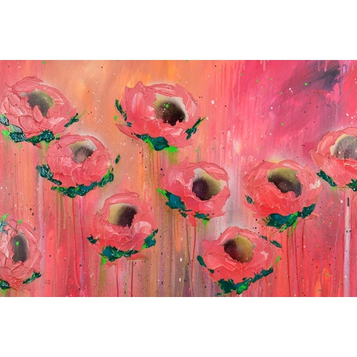 583 - CLARE SYKES (BRITISH CONTEMPORARY) 'RASPBERRY CREAMS' an abstract study of flowers, signed bottom ri... 