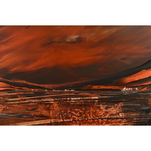 591 - DUNCAN MACKENZIE DMAC (BRITISH 1961) 'COPPER LIGHT II' an atmospheric landscape in copper hues, sign... 