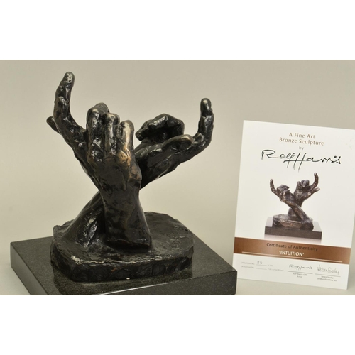 593 - ROLF HARRIS (AUSTRALIAN 1931) 'INTUITION' a limited edition bronze sculpture of a pair of  hands 37/... 