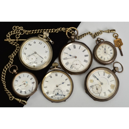 67 - A COLLECTION OF EARLY 20TH CENTURY POCKET WATCHES, five pocket watches marked either Swiss or Britis... 