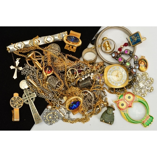 70 - A SELECTION OF MAINLY COSTUME JEWELLERY, to include a curb link charm bracelet with heart padlock cl... 