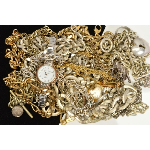 95 - A SELECTION OF COSTUME AND SILVER AND WHITE METAL JEWELLERY, to include rings, pendants, a wristwatc... 