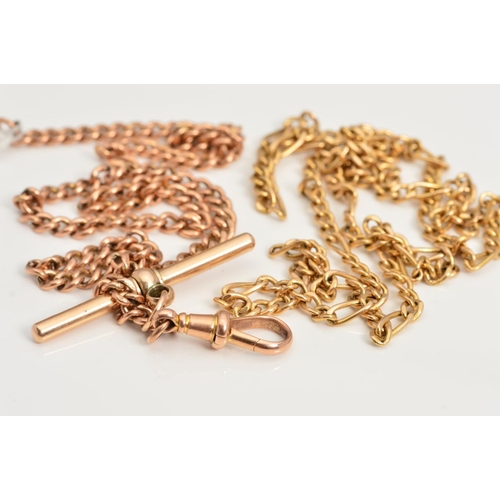97 - A 9CT GOLD CURB LINK ALBERT CHAIN, approximately 42cm in length, stamped 375 to each link as well to... 