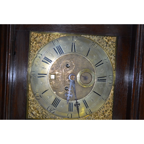 1675 - A GEORGE III OAK LONGCASE CLOCK, moulded pediment above the hood door flanked by half doric columns,... 