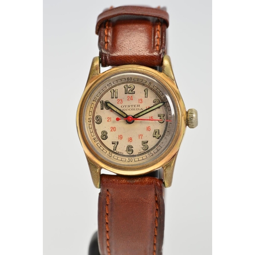 162 - A MID 20TH CENTURY OYSTER RECORDA MECHANICAL WRISTWATCH, bold Arabic numerals and following 13-24 ho... 