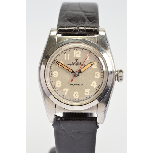 165 - A MID 20TH CENTURY ROLEX OYSTER PERPETUAL AUTOMATIC BUBBLE BACK WRISTWATCH, refinished silvered dial... 