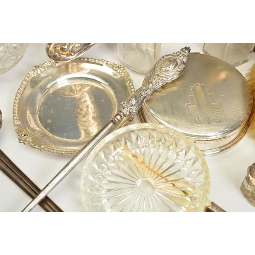 108 - A PARCEL OF DRESSING TABLE SILVER, including a George V part set tortoiseshell mounted, Birmingham 1... 