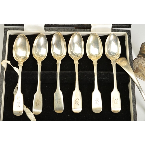 109 - A PARCEL OF GEORGIAN AND LATER FLATWARE, including a set of six Victorian Fiddle pattern teaspoons, ... 