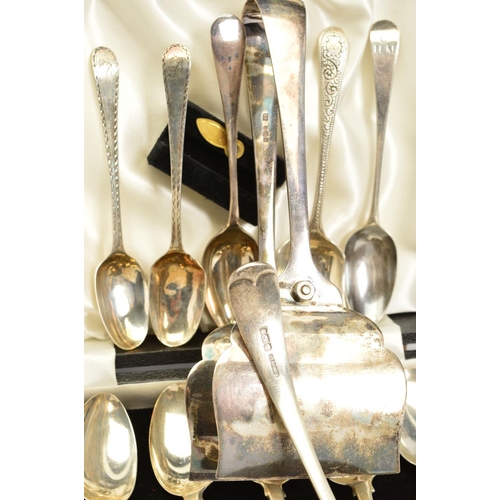 109 - A PARCEL OF GEORGIAN AND LATER FLATWARE, including a set of six Victorian Fiddle pattern teaspoons, ... 