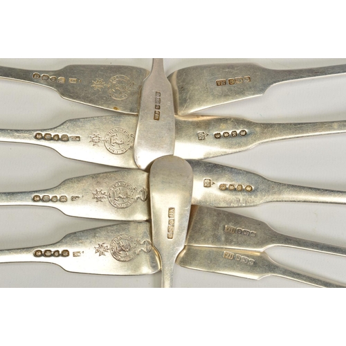 111 - A PARCEL OF SILVER FIDDLE PATTERN FLATWARE, comprising a pair of George III tablespoons, engraved cr... 