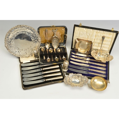 120 - A PARCEL OF SILVER AND WHITE METAL, including a George V silver dish, foliate cast rim, pierced and ... 