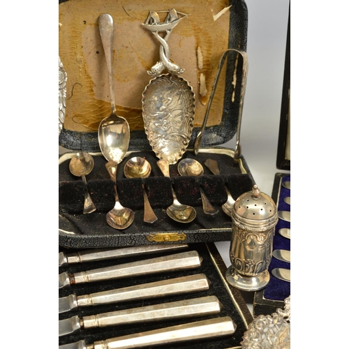 120 - A PARCEL OF SILVER AND WHITE METAL, including a George V silver dish, foliate cast rim, pierced and ... 