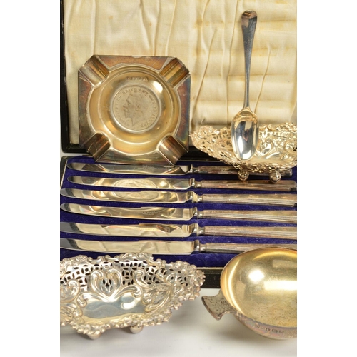 120 - A PARCEL OF SILVER AND WHITE METAL, including a George V silver dish, foliate cast rim, pierced and ... 