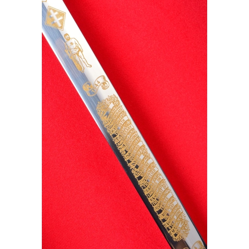 133 - A FINE LIMITED EDITION DISPLAY SWORD, contained in a handmade display case commemorating the 50th An... 