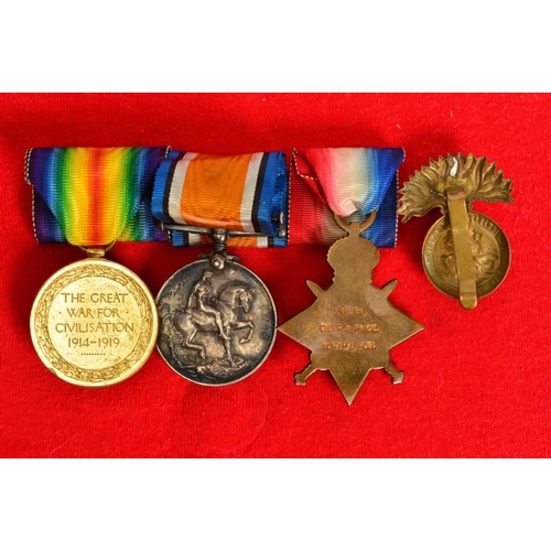 141 - A 1914-15 STAR TRIO OF MEDALS, named 16-366 Cpl H E. Price Sjt on pair, Northumberland Fusiliers, to... 