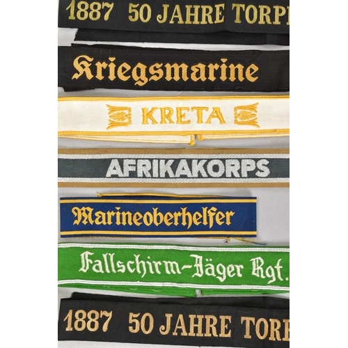 163 - A COLLECTION OF GERMAN 3RD REICH 'CUFF TITLE' BANDS, which were attached around the uniform jackets ... 