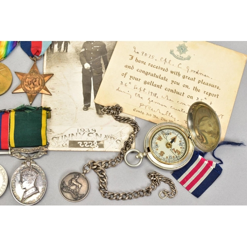 165 - A WWI GALLANTRY GROUP OF MEDALS, and other items relating to the War Service of a soldier with the W... 