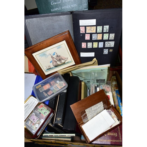 179 - A VERY LARGE COLLECTION OF STAMPS AND POSTAL HISTORY, in seven boxes, many hours sorting here noting... 