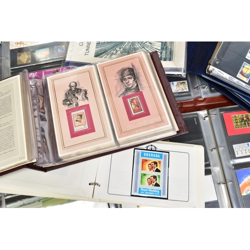 180 - THREE BOXES OF STAMPS, including 1972 Wedding omnibus, WWF covers in album, Isle of Man presentation... 