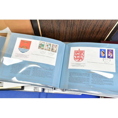 180 - THREE BOXES OF STAMPS, including 1972 Wedding omnibus, WWF covers in album, Isle of Man presentation... 