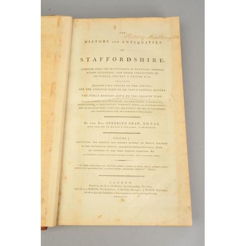 211 - SHAW, REV. STEBBING, The History and Antiquities of Staffordshire, pub. J. Nichols, 1798 and 1801, t... 