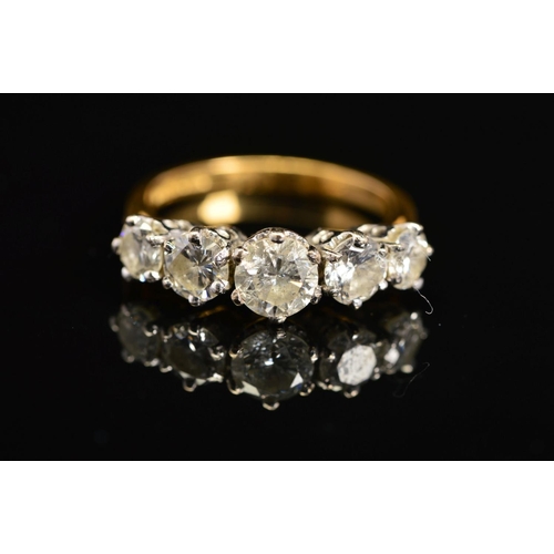 29 - A LATE 20TH CENTURY 18CT GOLD HALF HOOP FIVE STONE DIAMOND RING, estimated total diamond weight 2.0c... 