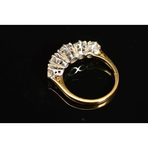 29 - A LATE 20TH CENTURY 18CT GOLD HALF HOOP FIVE STONE DIAMOND RING, estimated total diamond weight 2.0c... 